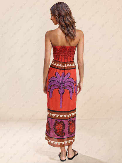 CATHERINE | UNIQUE PALM TREE FLORAL OFF-SHOULDER MIDI DRESS