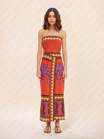 CATHERINE | UNIQUE PALM TREE FLORAL OFF-SHOULDER MIDI DRESS