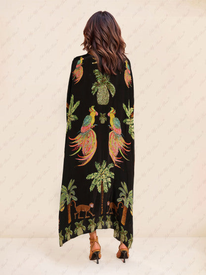 CLARA | UNIQUE DROP SHOULDER SLEEVE COCONUT TREE PRINTED DRESS