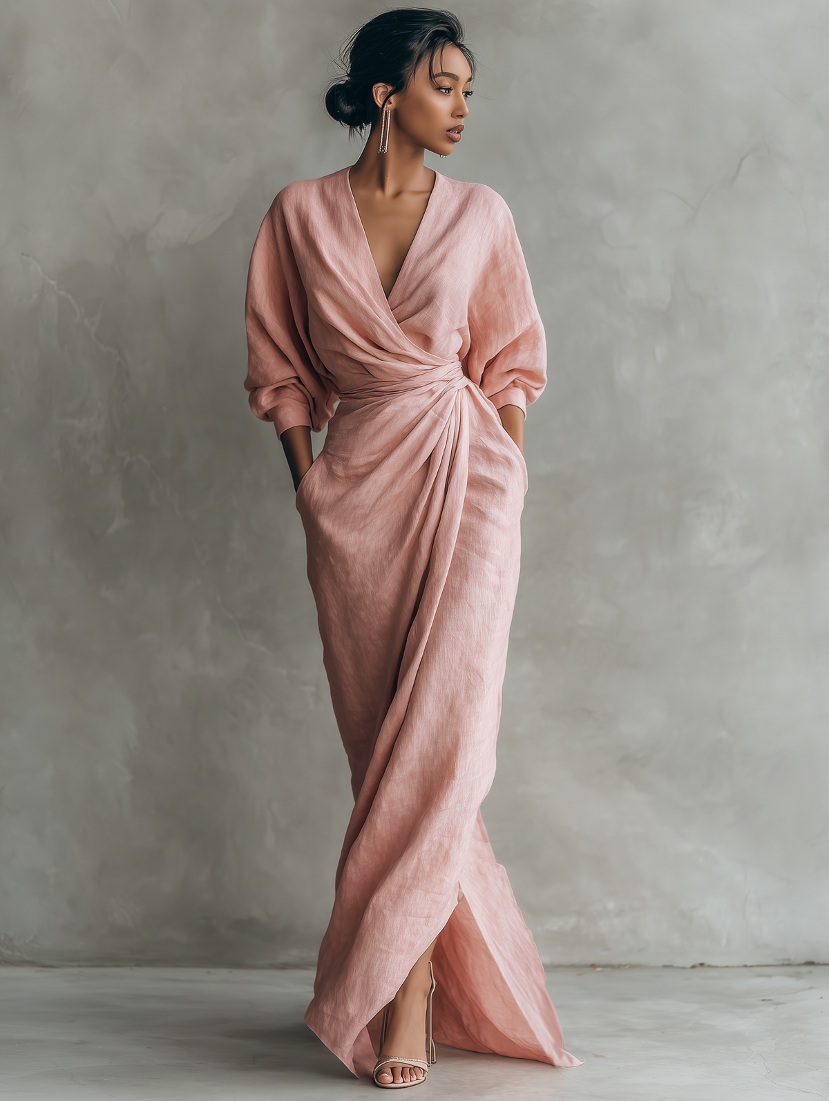 Rosa Linen Maxi Dress V-Hals