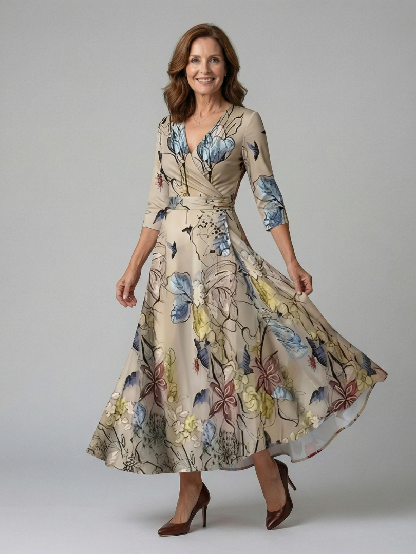 Celine | Midi-Dress with Kreuzwickel-Ausschnitt