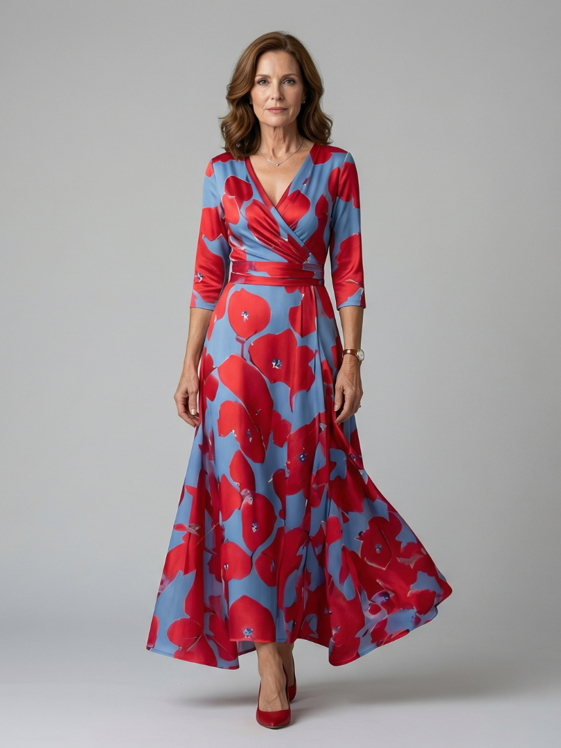 Celine | Midi-Dress with Kreuzwickel-Ausschnitt
