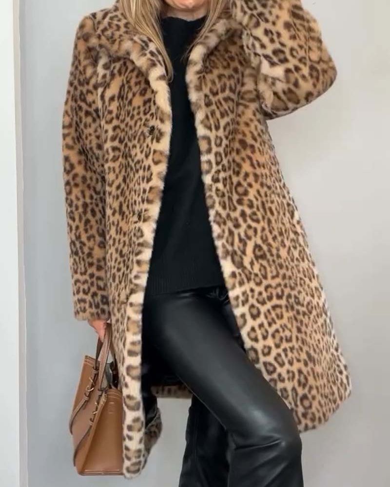 Leia Leopard Longline Coat – Bold, Elegant Women's Outerwear