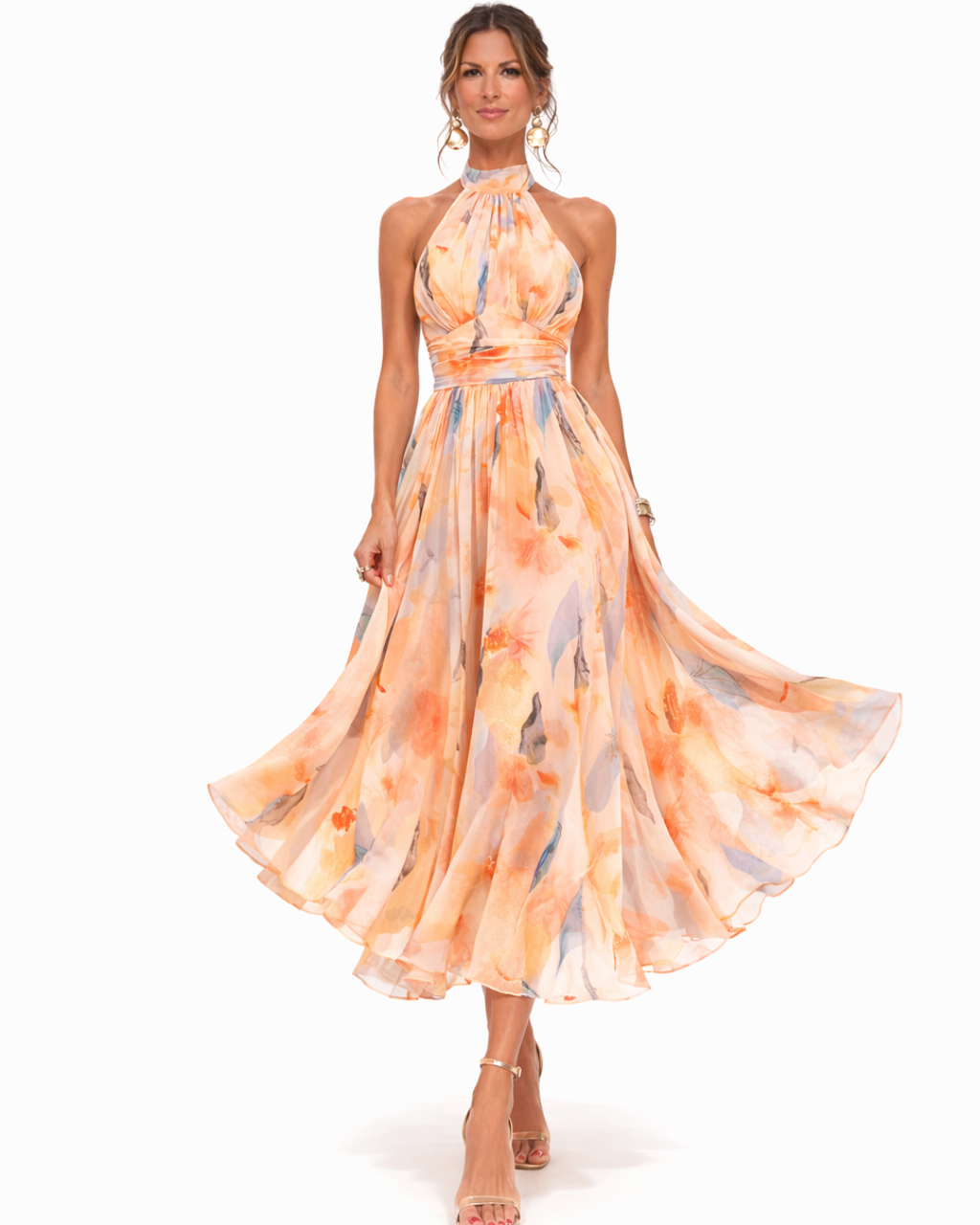 Aurora – Dress with Halterneck and AquarellPrint