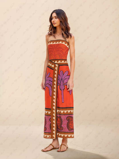 CATHERINE | UNIQUE PALM TREE FLORAL OFF-SHOULDER MIDI DRESS