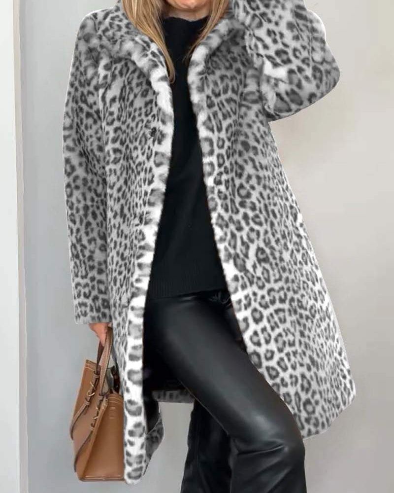 Leia Leopard Longline Coat – Bold, Elegant Women's Outerwear