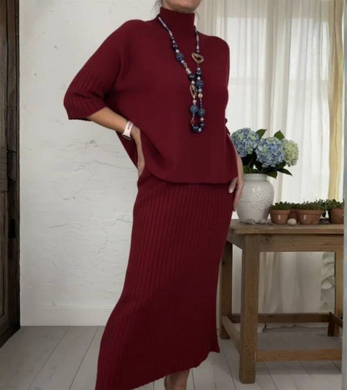 Aisha – Knit-ZWideiler with Ribbedm MidiSkirt