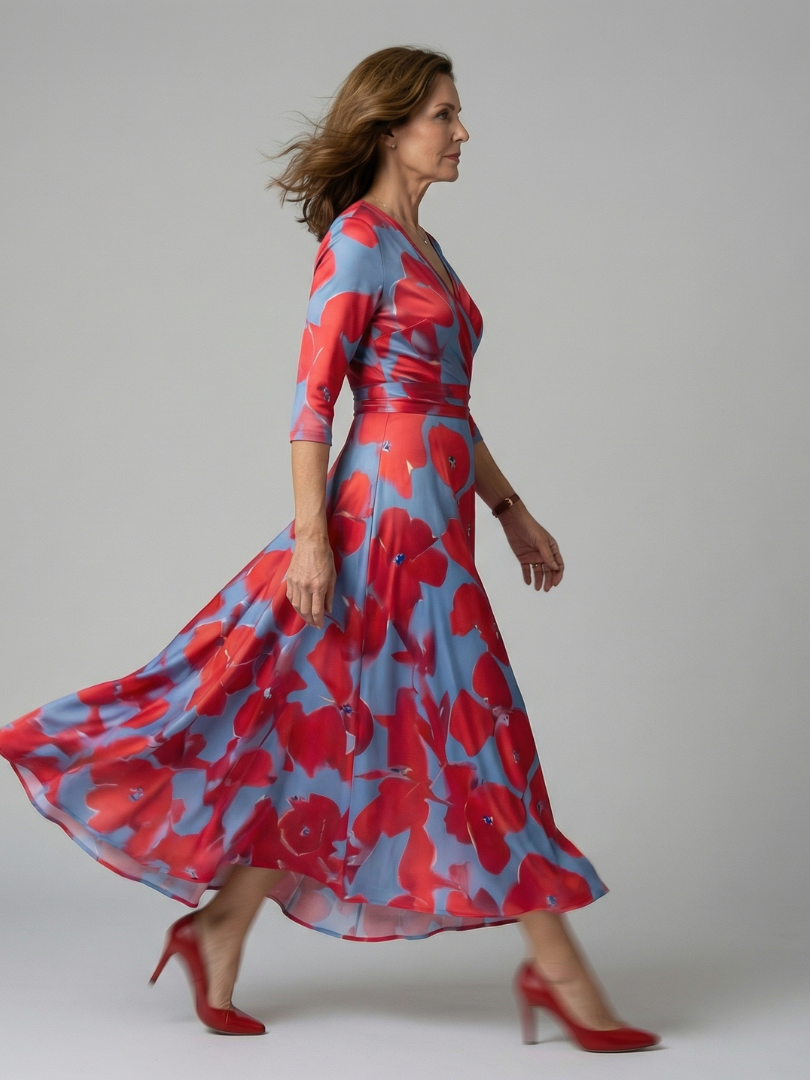 Celine | Midi-Dress with Kreuzwickel-Ausschnitt