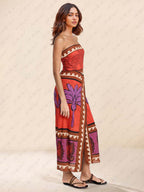 CATHERINE | UNIQUE PALM TREE FLORAL OFF-SHOULDER MIDI DRESS