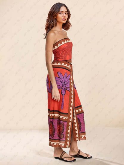 CATHERINE | UNIQUE PALM TREE FLORAL OFF-SHOULDER MIDI DRESS