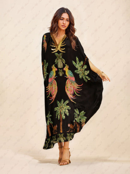 CLARA | UNIQUE DROP SHOULDER SLEEVE COCONUT TREE PRINTED DRESS