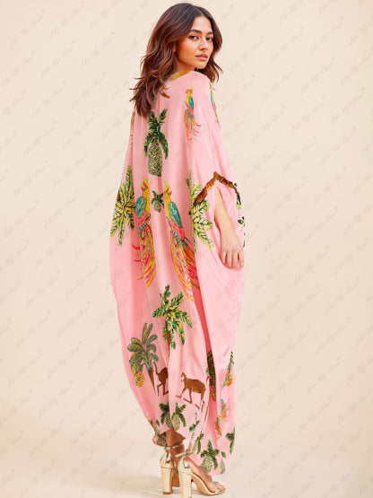 CLARA | UNIQUE DROP SHOULDER SLEEVE COCONUT TREE PRINTED DRESS