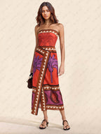 CATHERINE | UNIQUE PALM TREE FLORAL OFF-SHOULDER MIDI DRESS