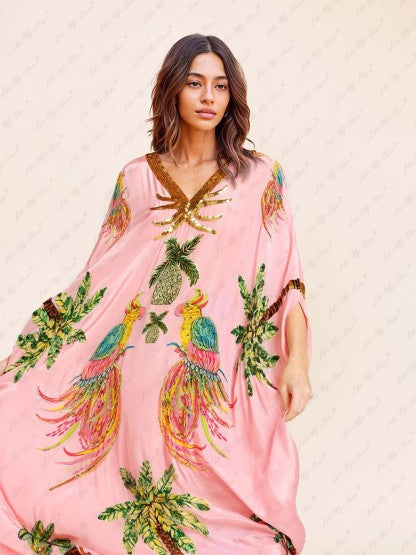 CLARA | UNIQUE DROP SHOULDER SLEEVE COCONUT TREE PRINTED DRESS