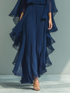 Clara | Marineblaues Chiffon Set Ruffled Pants