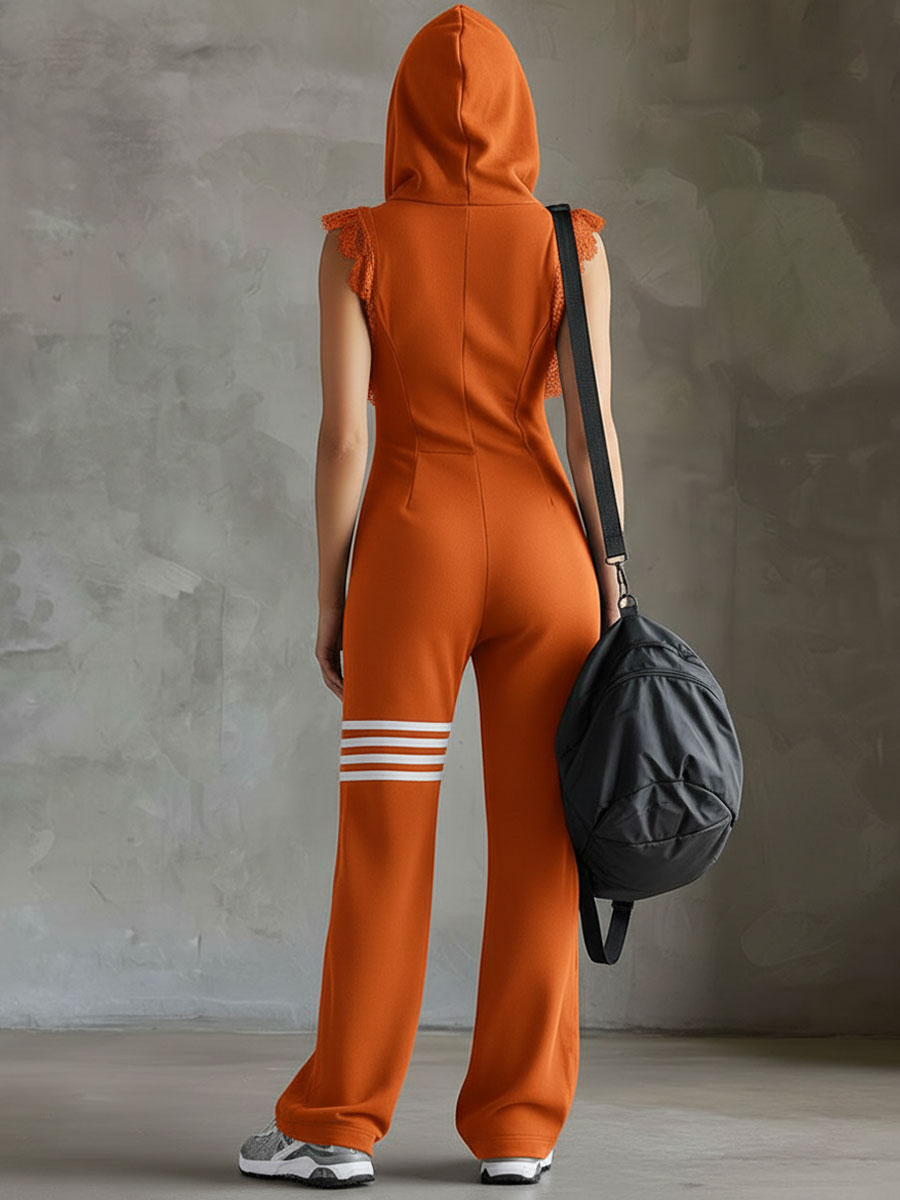 Danielle - Retro Sport-Jumpsuit with Kapuze and Streifen