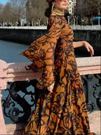 Ashley | Strand Glamour Braunes langes bePrinttes Dress