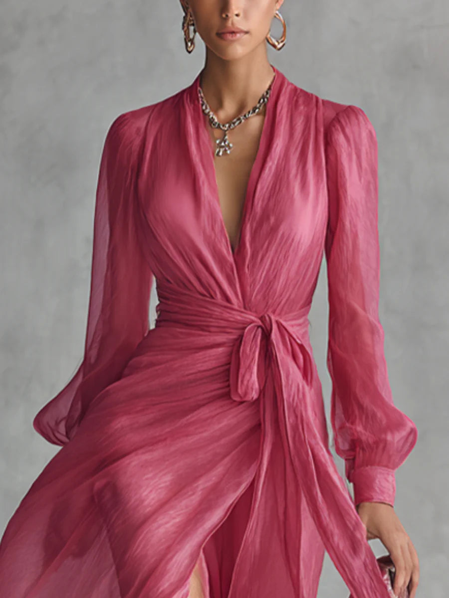 Beatrice | Elegant Chiffon V-Neck Tailliertes LangDress