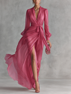 Beatrice | Elegant Chiffon V-Neck Tailliertes LangDress