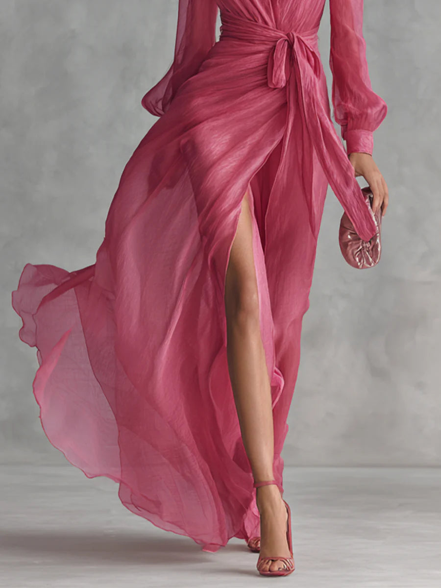 Beatrice | Elegant Chiffon V-Neck Tailliertes LangDress