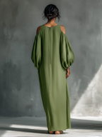 Anika | Grünes Off-Shoulder Puffärmel Maxi-Dress