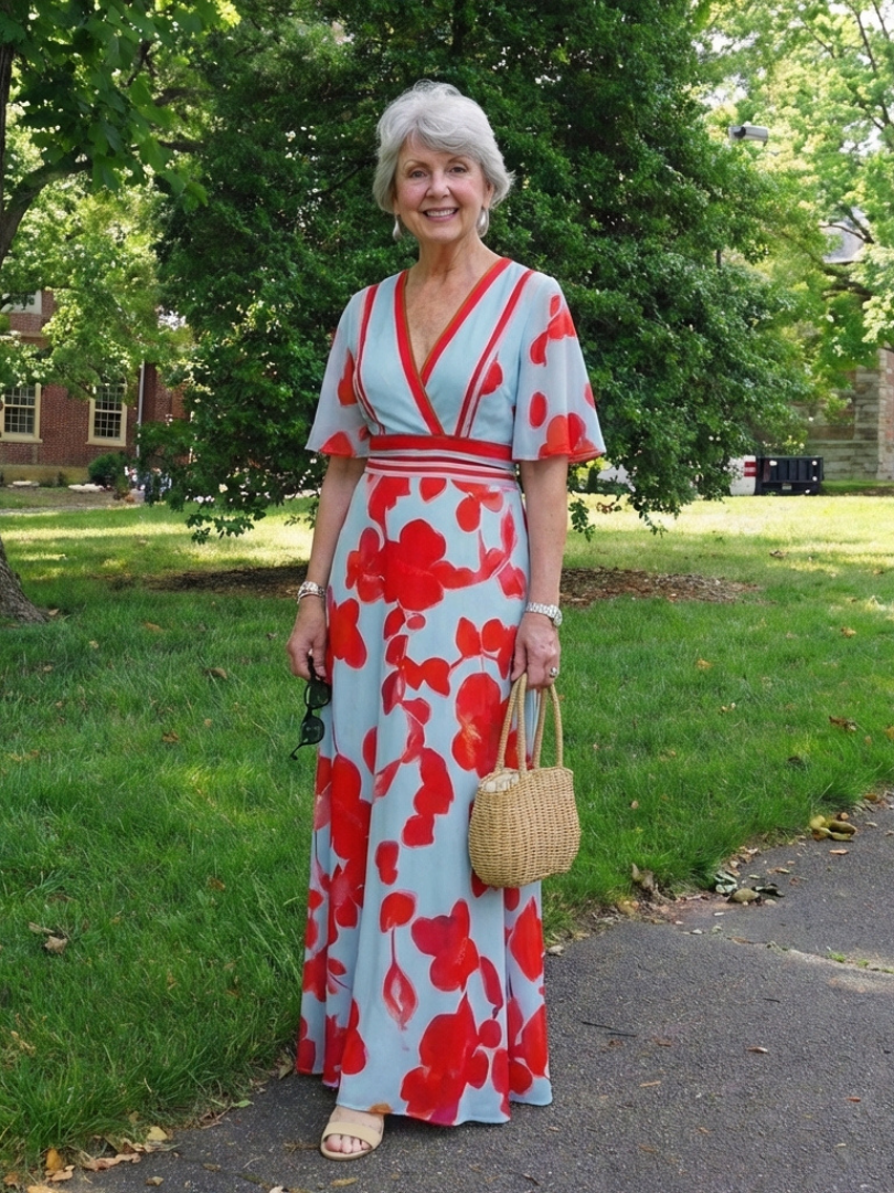 Corinne | V-Neck Kurzarm Blumen MaxiDress