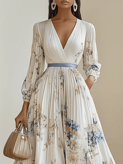Amalia | White Floral Chiffon Ballonärmel MaxiDress