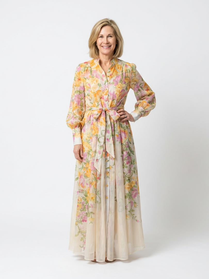 Cressida | Floral Transparente Langarm Maxi-Dress