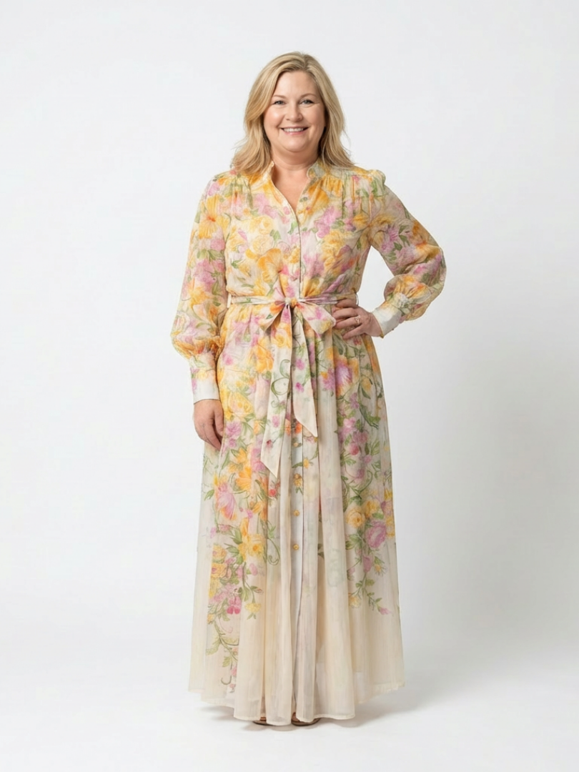 Cressida | Floral Transparente Langarm Maxi-Dress