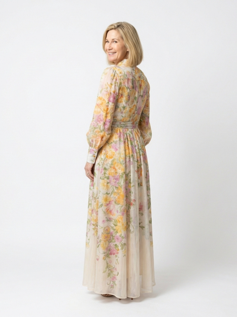 Cressida | Floral Transparente Langarm Maxi-Dress