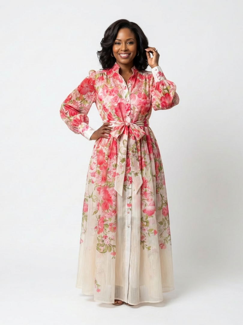 Cressida | Floral Transparente Langarm Maxi-Dress