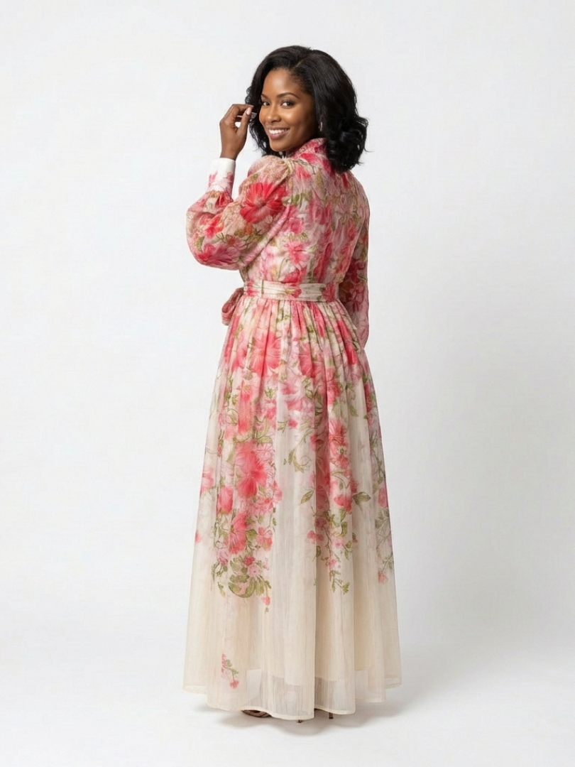 Cressida | Floral Transparente Langarm Maxi-Dress